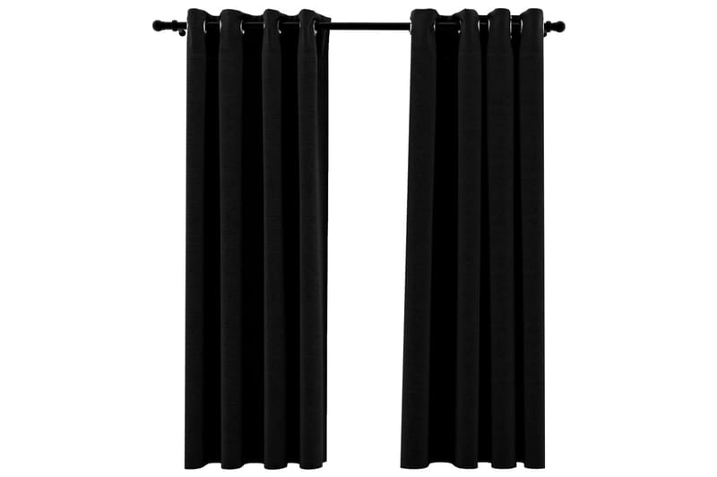 Mørklægningsgardiner Med Øjer 2 Stk. Hør-Look 140x175cm Sort - Tekstiler - Gardiner - Mørkelægningsgardin