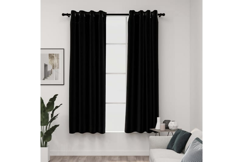 Mørklægningsgardiner Med Øjer 2 Stk. Hør-Look 140x175cm Sort - Tekstiler - Gardiner - Mørkelægningsgardin