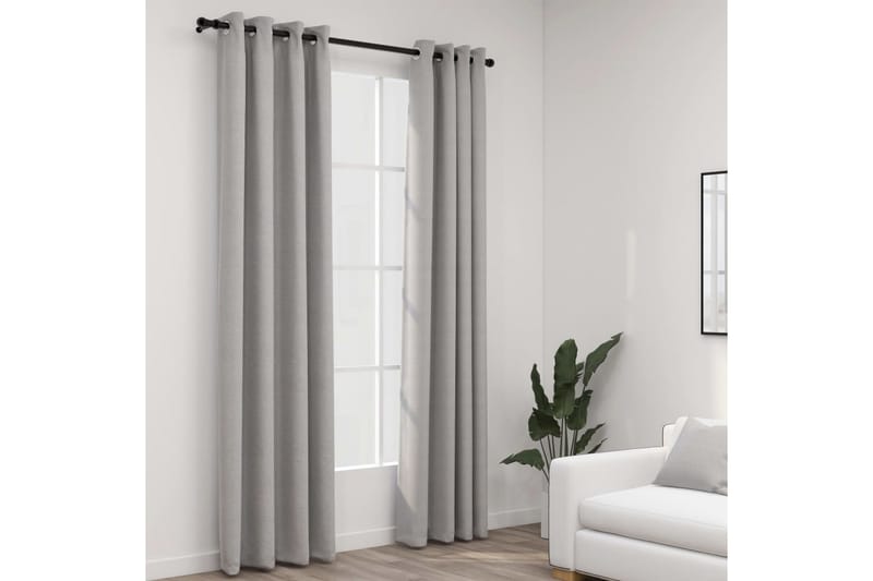 Mørklægningsgardiner Med Øjer 2 Stk. Hør-Look 140x225 cm Grå - Tekstiler - Gardiner - Mørkelægningsgardin