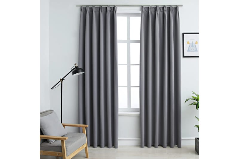 mørklægningsgardiner med kroge 2 stk. 140 x 245 cm grå - Grå - Tekstiler - Gardiner - Mørkelægningsgardin