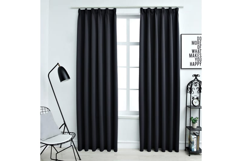 mørklægningsgardiner med kroge 2 stk. 140 x 245 cm sort - Sort - Tekstiler - Gardiner - Mørkelægningsgardin