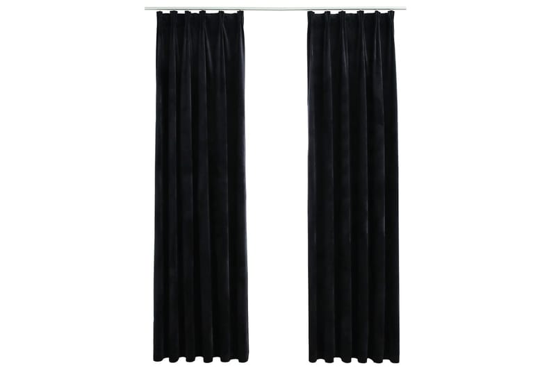 mørklægningsgardiner med kroge 2 stk. 140x245 cm fløjl sort - Sort - Tekstiler - Gardiner - Mørkelægningsgardin