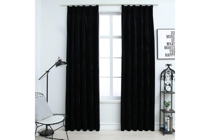 mørklægningsgardiner med kroge 2 stk. 140x245 cm fløjl sort - Sort - Tekstiler - Gardiner - Mørkelægningsgardin