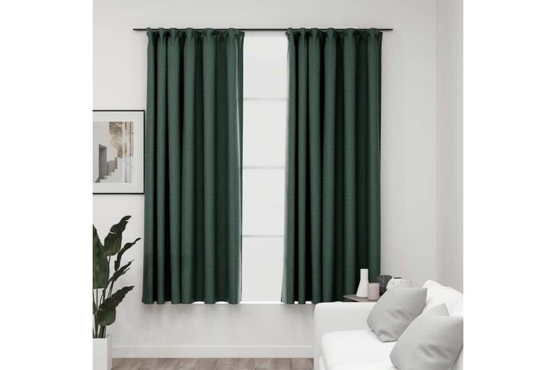 Mørklægningsgardiner Med Kroge 2 Stk. Hør-Look 140x175 cm - Tekstiler - Gardiner - Mørkelægningsgardin