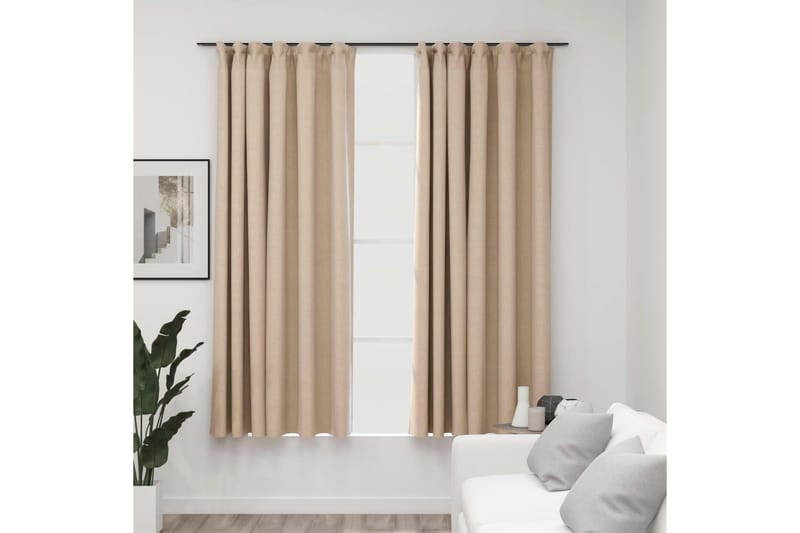 Mørklægningsgardiner Med Kroge 2 Stk. Hør-Look 140x175 cm - Tekstiler - Gardiner - Mørkelægningsgardin