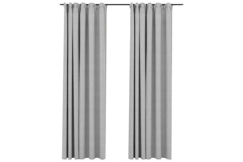 Mørklægningsgardiner Med Kroge 2 Stk. Hør-Look 140x225cm Grå - Tekstiler - Gardiner - Mørkelægningsgardin