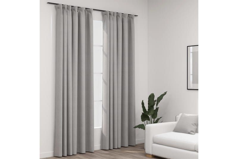 Mørklægningsgardiner Med Kroge 2 Stk. Hør-Look 140x225cm Grå - Tekstiler - Gardiner - Mørkelægningsgardin