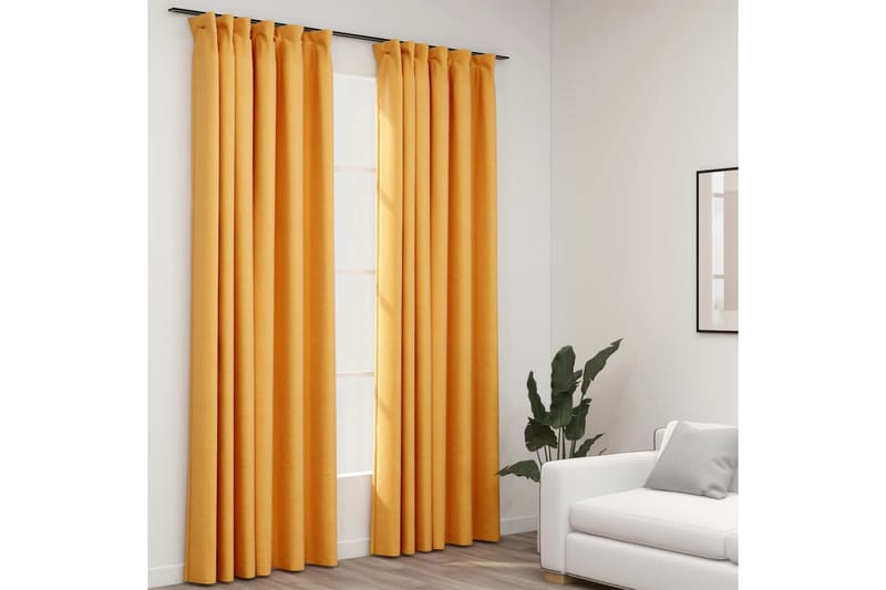 Mørklægningsgardiner Med Kroge 2 Stk. Hør-Look 140x245cm Gul - Tekstiler - Gardiner - Mørkelægningsgardin