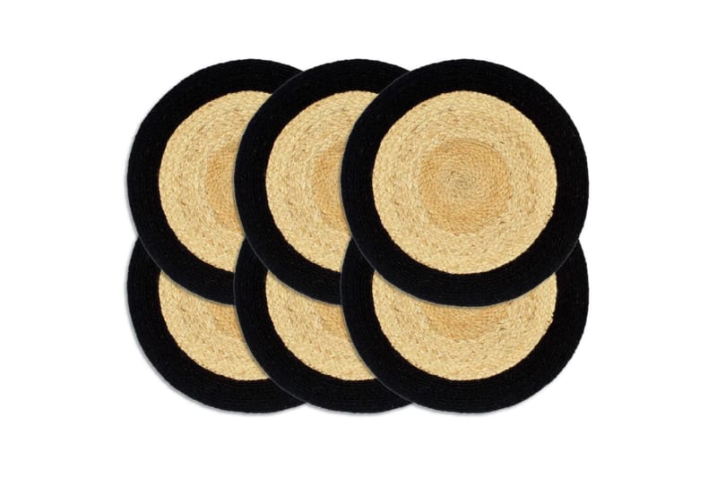 dækkeservietter 6 stk. 38 cm jute og bomuld natur og sort - Sort - Tekstiler - Køkkentekstiler