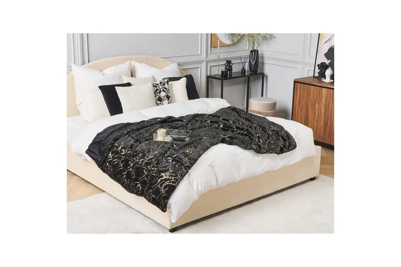 Plaid Godavari Sort/guld, 150x200 cm - Sort/guld, 150x200 cm - Tekstiler - Pude & plaid - Tæpper & plaider