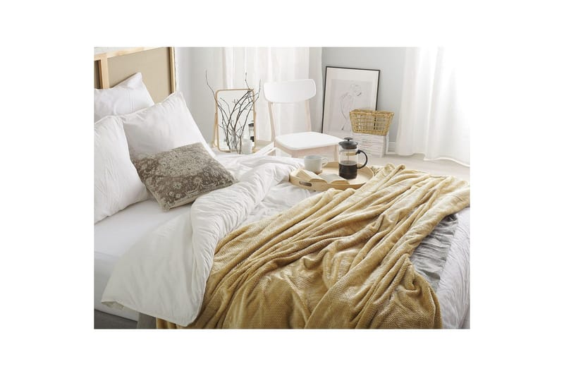 Plaid Saitler Gul, 200x220 cm - Gul, 200x220 cm - Tekstiler - Pude & plaid - Tæpper & plaider