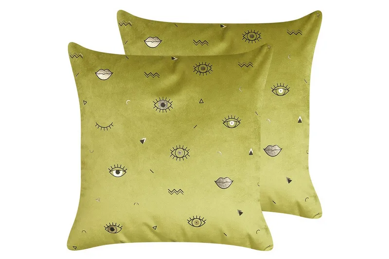 Pyntepuder Aeonium sæt á 2 Grøn/Sort - Grøn/Sort - Tekstiler - Pude & plaid - Pyntepuder & pudebetræk