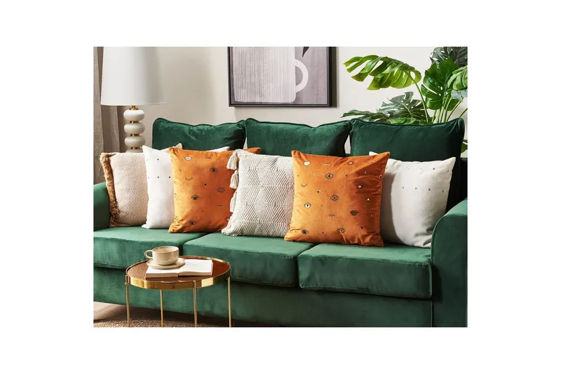 Pyntepuder Aeonium sæt á 2 Orange/sort - Orange/sort - Tekstiler - Pude & plaid - Pyntepuder & pudebetræk