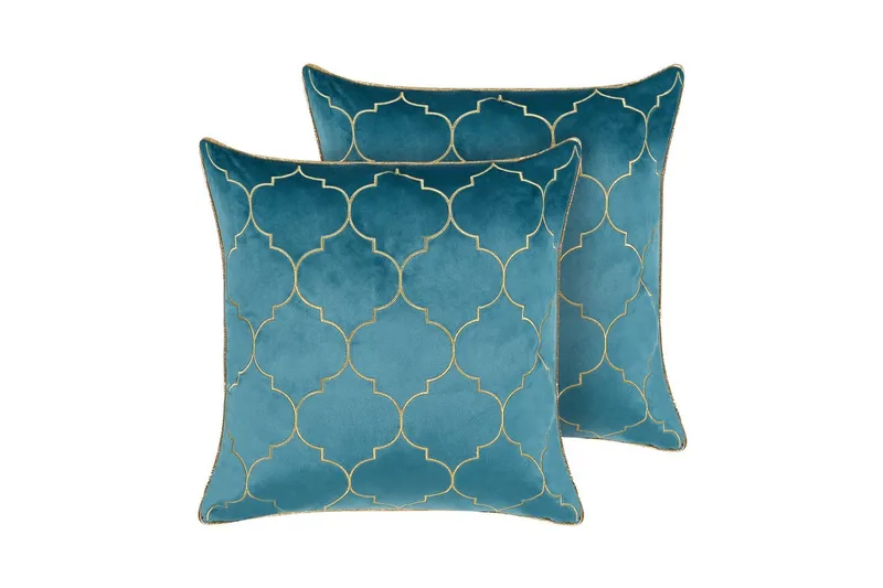 Pyntepuder Alyssum sæt af 2 Blå/guld, Fløjl - Blå/guld, Fløjl - Tekstiler - Pude & plaid - Udendørs puder