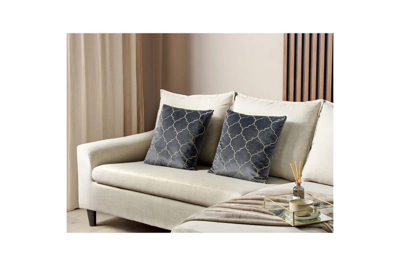 Pyntepuder Alyssum sæt af 2 Grå/guld, Fløjl - Grå/guld, Fløjl - Tekstiler - Pude & plaid - Udendørs puder