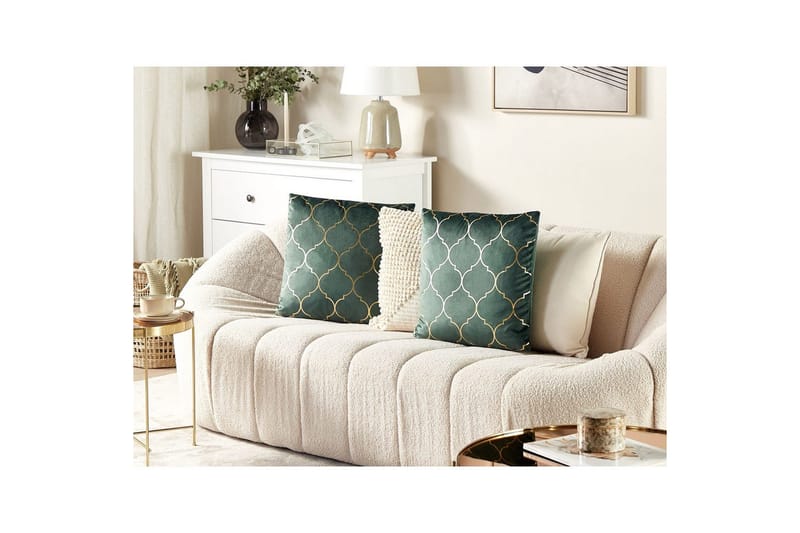 Pyntepuder Alyssum sæt af 2 Grøn/guld, Fløjl - Grøn/guld, Fløjl - Tekstiler - Pude & plaid - Udendørs puder