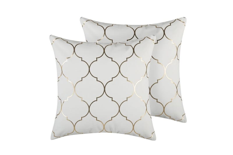 Pyntepuder Alyssum sæt af 2 Hvid/guld, Bomuld - Hvid/guld, Bomuld - Tekstiler - Pude & plaid - Udendørs puder