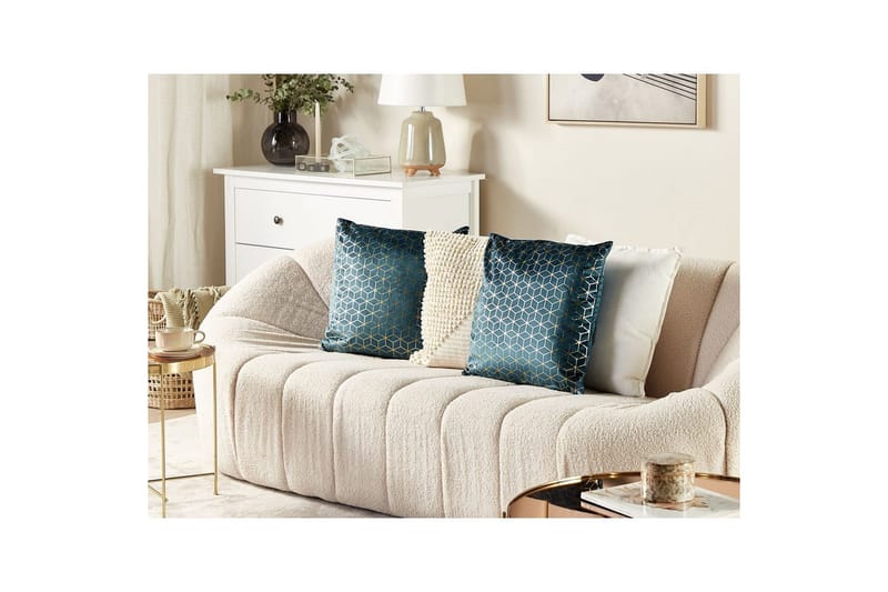 Pyntepuder Celosia sæt af 2 Blå/guld - Blå/guld - Tekstiler - Pude & plaid - Udendørs puder