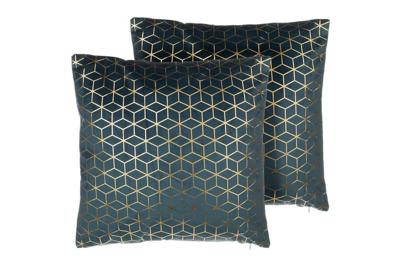 Pyntepuder Celosia sæt af 2 Blå/guld - Blå/guld - Tekstiler - Pude & plaid - Udendørs puder