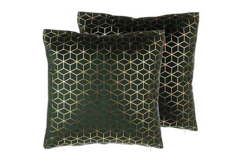 Pyntepuder Celosia sæt af 2 Grøn/guld - Grøn/guld - Tekstiler - Pude & plaid - Udendørs puder