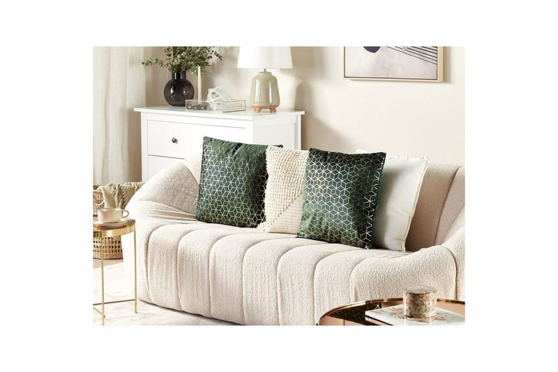 Pyntepuder Celosia sæt af 2 Grøn/guld - Grøn/guld - Tekstiler - Pude & plaid - Udendørs puder