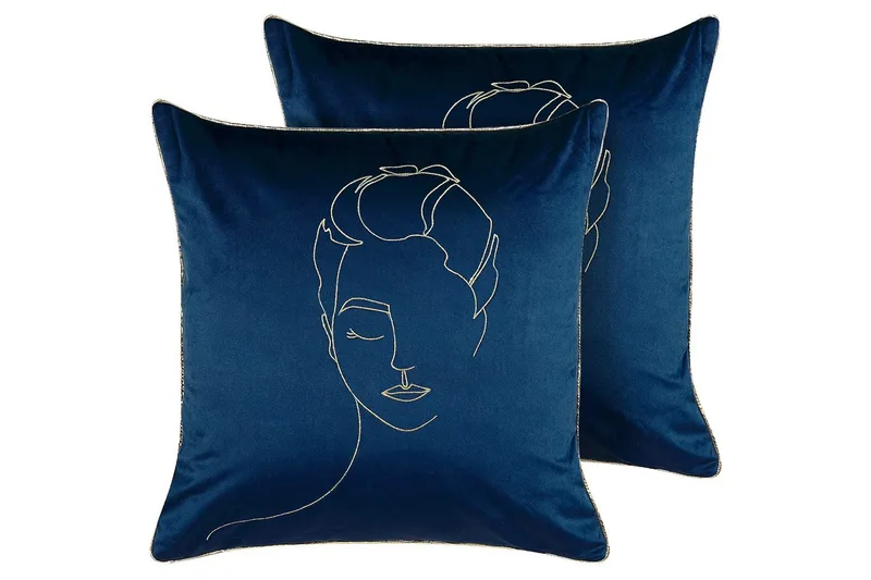 Pyntepuder Crocus sæt á 2 Blå/guld - Blå/guld - Tekstiler - Pude & plaid - Udendørs puder