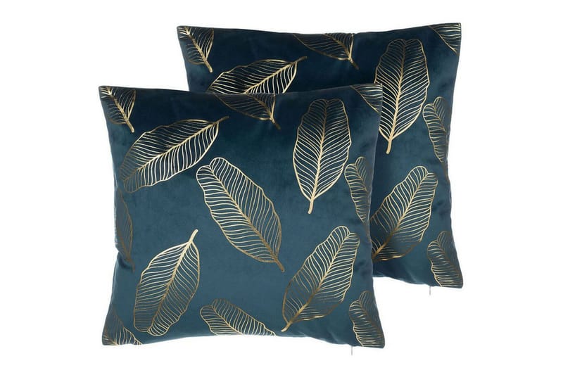 Pyntepuder Freesia sæt af 2 Blå/guld - Blå/guld - Tekstiler - Pude & plaid - Udendørs puder