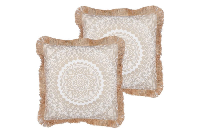 Pyntepuder Geranium sæt af 2 Beige/hvid - Beige/hvid - Tekstiler - Pude & plaid - Udendørs puder