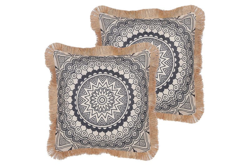 Pyntepuder Geranium sæt af 2 Beige/sort - Beige/sort - Tekstiler - Pude & plaid - Udendørs puder