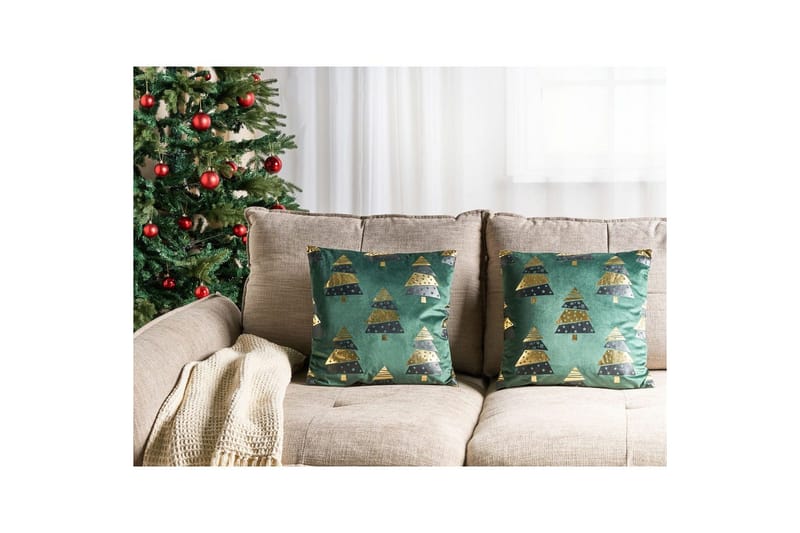 Pyntepuder Goldspruce sæt af 2 Grøn/guld/sort - Grøn/guld/sort - Tekstiler - Pude & plaid - Pyntepuder & pudebetræk