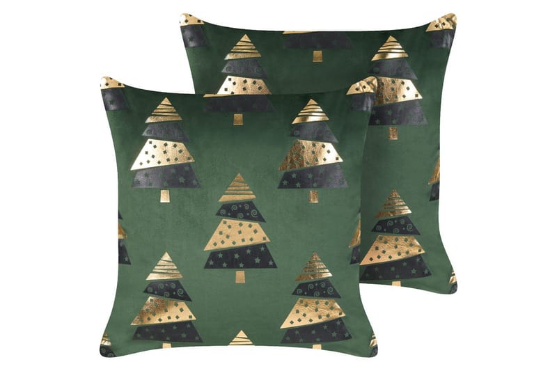 Pyntepuder Goldspruce sæt af 2 Grøn/guld/sort - Grøn/guld/sort - Tekstiler - Pude & plaid - Pyntepuder & pudebetræk