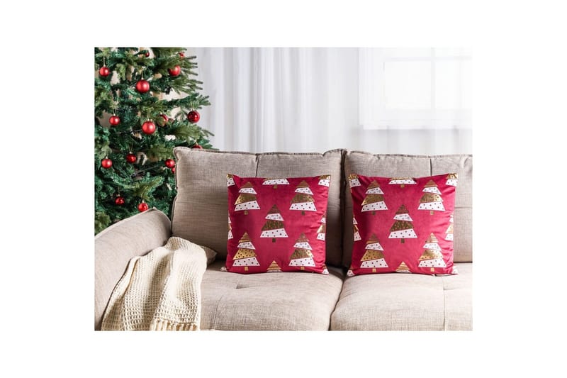 Pyntepuder Goldspruce sæt af 2 Rød/guld/hvid - Rød/guld/hvid - Tekstiler - Pude & plaid - Pyntepuder & pudebetræk