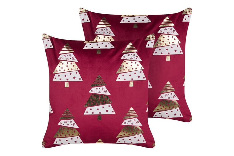 Pyntepuder Goldspruce sæt af 2 Rød/guld/hvid - Rød/guld/hvid - Tekstiler - Pude & plaid - Pyntepuder & pudebetræk