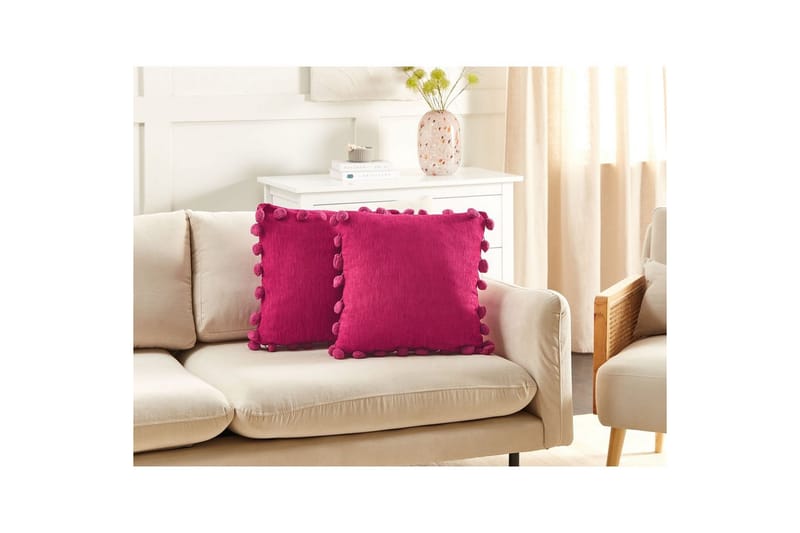 Pyntepuder Jasmine sæt á 2 Fuchsia - Fuchsia - Tekstiler - Pude & plaid - Udendørs puder