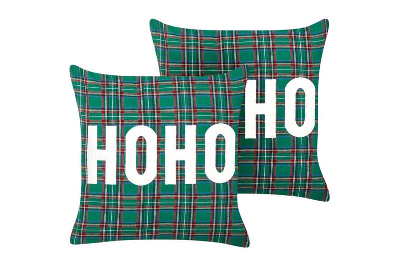 Pyntepuder Joycandy sæt af 2 Grøn/Rød/Sort/Hvid, Firkantet - Grøn/Rød/Sort/Hvid, Firkantet - Tekstiler - Pude & plaid - Udendørs puder
