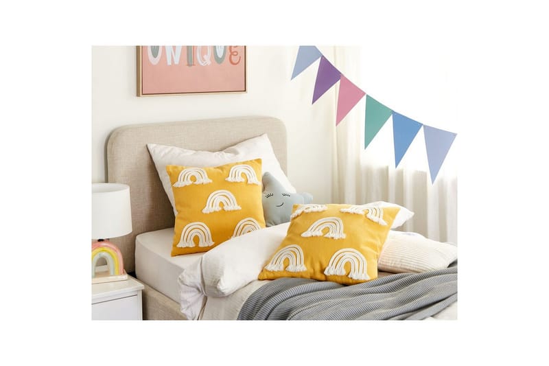 Pyntepuder Leea sæt af 2 Gul/Hvid - Gul/Hvid - Tekstiler - Pude & plaid - Udendørs puder