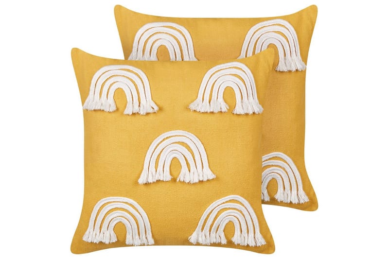 Pyntepuder Leea sæt af 2 Gul/Hvid - Gul/Hvid - Tekstiler - Pude & plaid - Udendørs puder