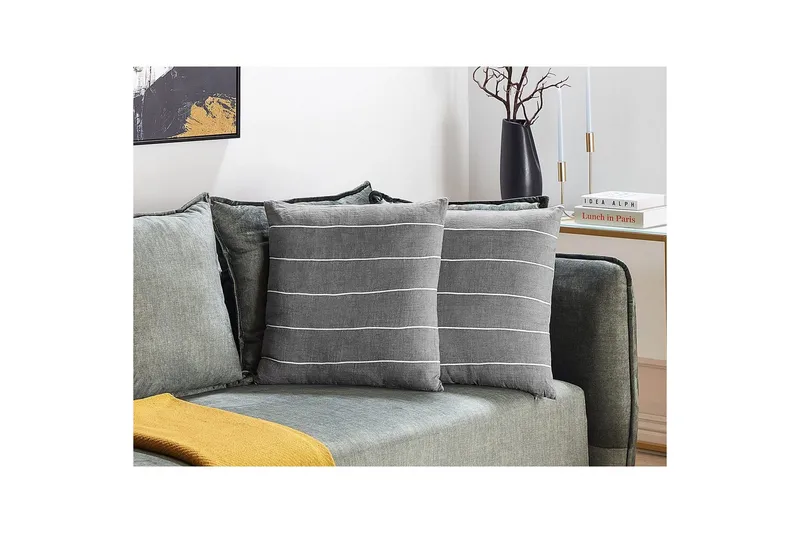 Pyntepuder Milas sæt om 2 Grå/hvid - Grå/hvid - Tekstiler - Pude & plaid - Udendørs puder