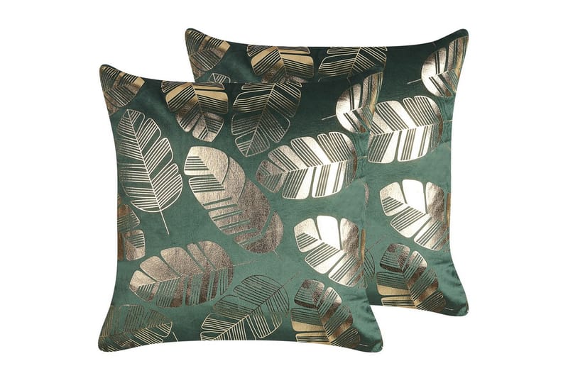 Pyntepuder Sunflower sæt á 2 Grøn/guld - Grøn/guld - Tekstiler - Pude & plaid - Udendørs puder