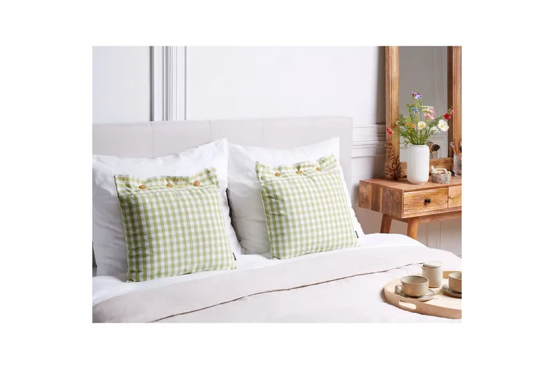 Pyntepuder Talya sæt om 2 Grønt/hvidt/lyst træ, Firkantet - Grønt/hvidt/lyst træ, Firkantet - Tekstiler - Pude & plaid - Pyntepuder & pudebetræk