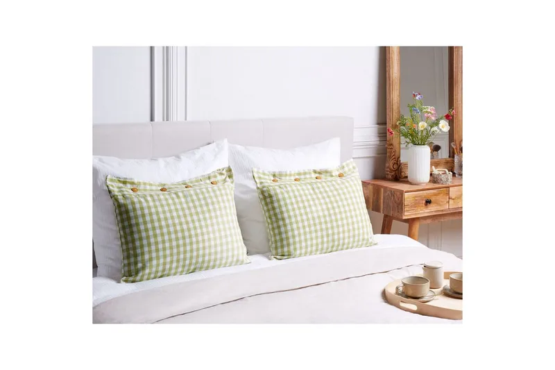 Pyntepuder Talya sæt om 2 Grønt/hvidt/lyst træ, Rektangulær - Grønt/hvidt/lyst træ, Rektangulær - Tekstiler - Pude & plaid - Pyntepuder & pudebetræk