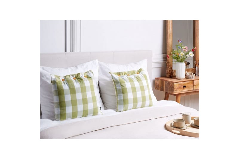 Pyntepuder Tamnine sæt om 2 Grøn/Hvid, Firkantet - Grøn/Hvid, Firkantet - Tekstiler - Pude & plaid - Pyntepuder & pudebetræk