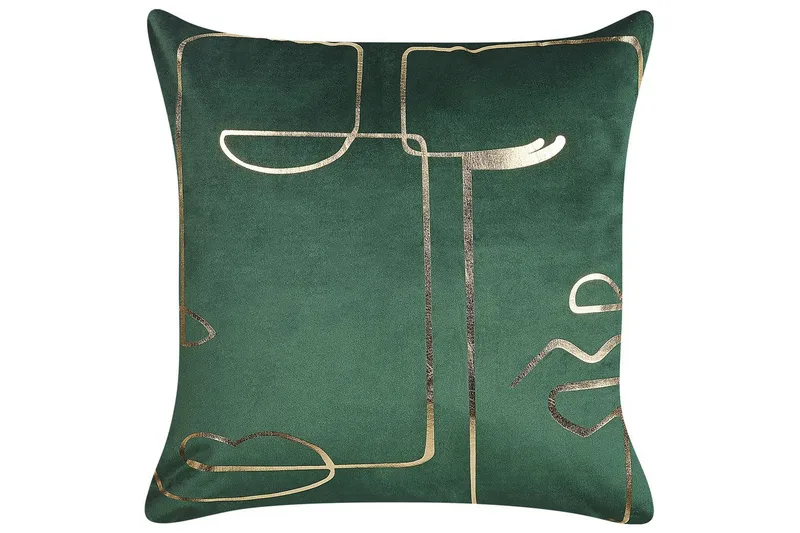 Pyntepuder Philodendron sæt af 2 Grøn/guld - Grøn/guld - Tekstiler - Pude & plaid - Pyntepuder & pudebetræk