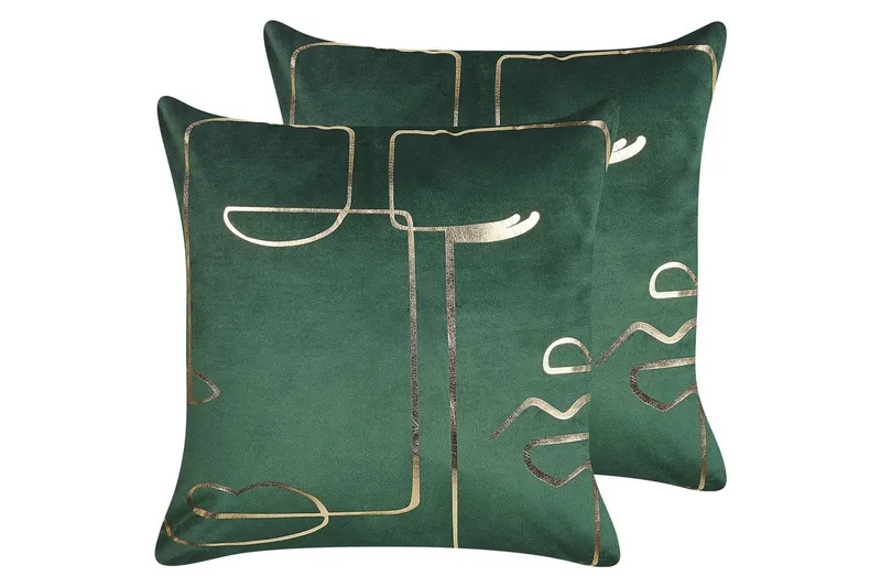 Pyntepuder Philodendron sæt af 2 Grøn/guld - Grøn/guld - Tekstiler - Pude & plaid - Pyntepuder & pudebetræk