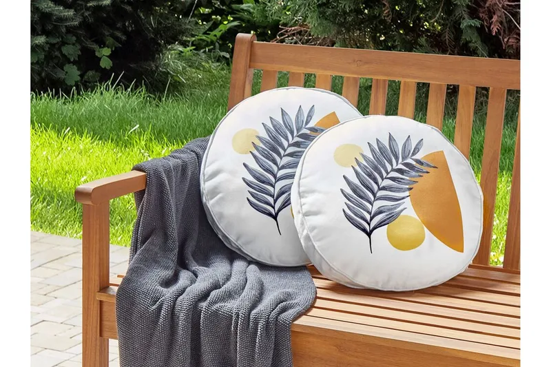 Saguenay Udendørspude 40 cm Rund - Hvid/Sort/Orange/Gul - Tekstiler - Pude & plaid - Udendørs puder