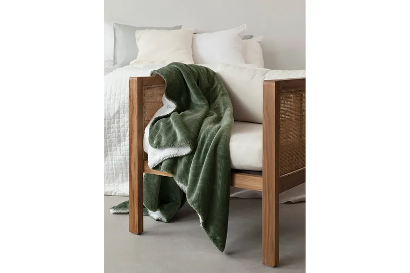 Tæppe Sherpa 130 x 170 cm - Grøn - Tekstiler - Pude & plaid - Tæpper & plaider