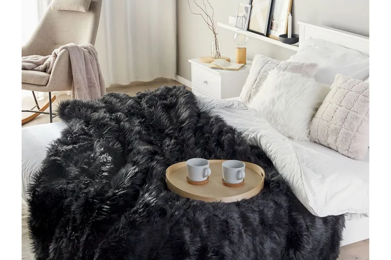 Plaid 200 x 220 cm Sort DELICE - Sort - Tekstiler - Pude & plaid - Tæpper & plaider