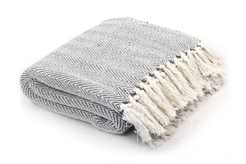 Plaid Bomuld Sildebensmønstret 160 X 210 Cm Grå - Grå - Tekstiler - Pude & plaid - Tæpper & plaider