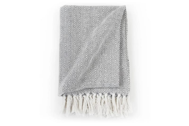 Plaid Bomuld Sildebensmønstret 220 X 250 Cm Gr�å - Grå - Tekstiler - Pude & plaid - Tæpper & plaider
