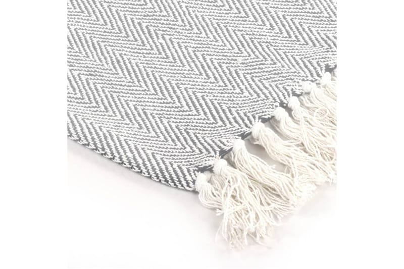 Plaid Bomuld Sildebensmønstret 220 X 250 Cm Grå - Grå - Tekstiler - Pude & plaid - Tæpper & plaider